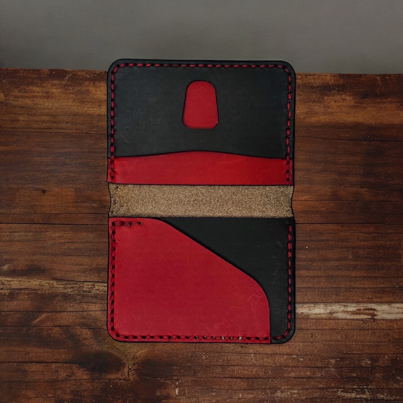 Red/Brown Light Leather Standard Wallet - Hand Stitched - Italian Leather