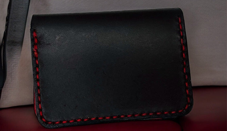 Red/Brown Light Leather Standard Wallet - Hand Stitched - Italian Leather