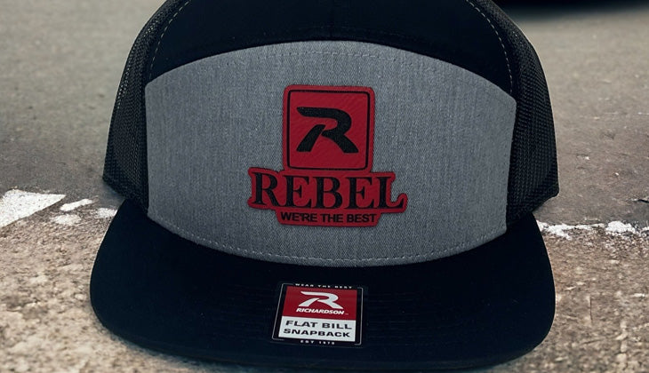 Red And Black Rebel Patch On Black Hat - Richardson 168 Flat Bill