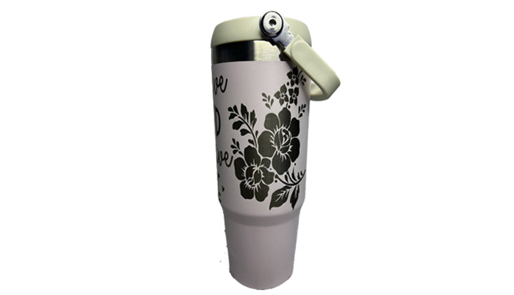 Personalized 30 oz tumbler with screw on lid and straw- custom cup - positive - laser etched - engraved