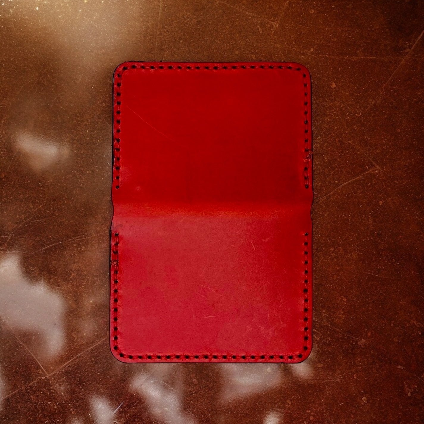 Red/Brown Light Leather Standard Wallet - Hand Stitched - Italian Leather