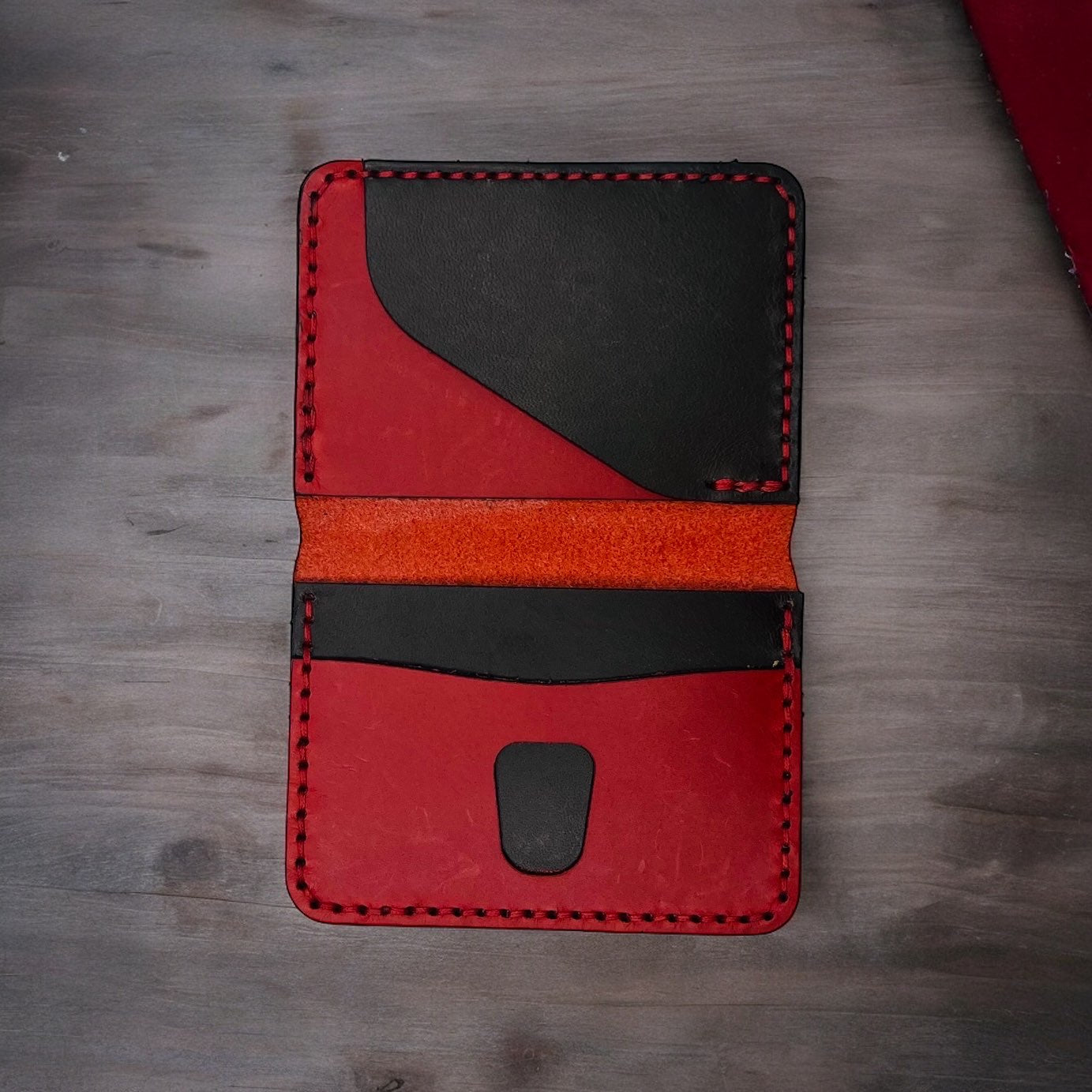Red/Brown Light Leather Standard Wallet - Hand Stitched - Italian Leather
