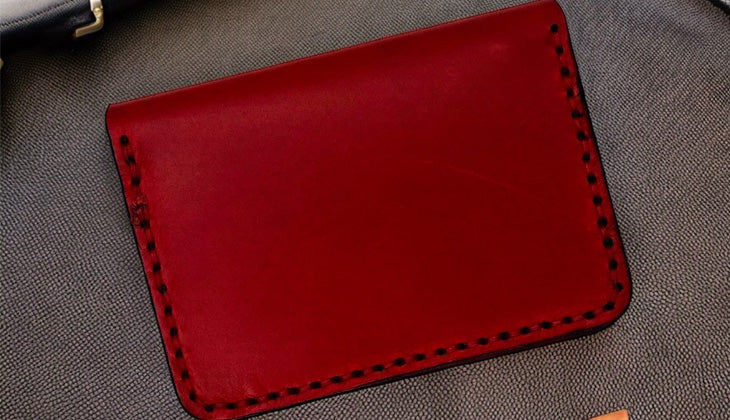 Red/Brown Light Leather Standard Wallet - Hand Stitched - Italian Leather