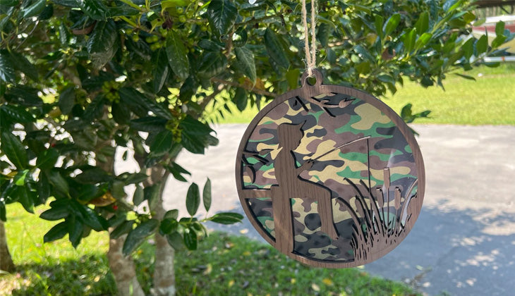 Boy Fishing - Camo - Laser Cut Wooden Suncatchers with Transparent Acrylic