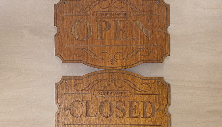 Engraved Walnut Open/Closed Signs - Separated - Casual