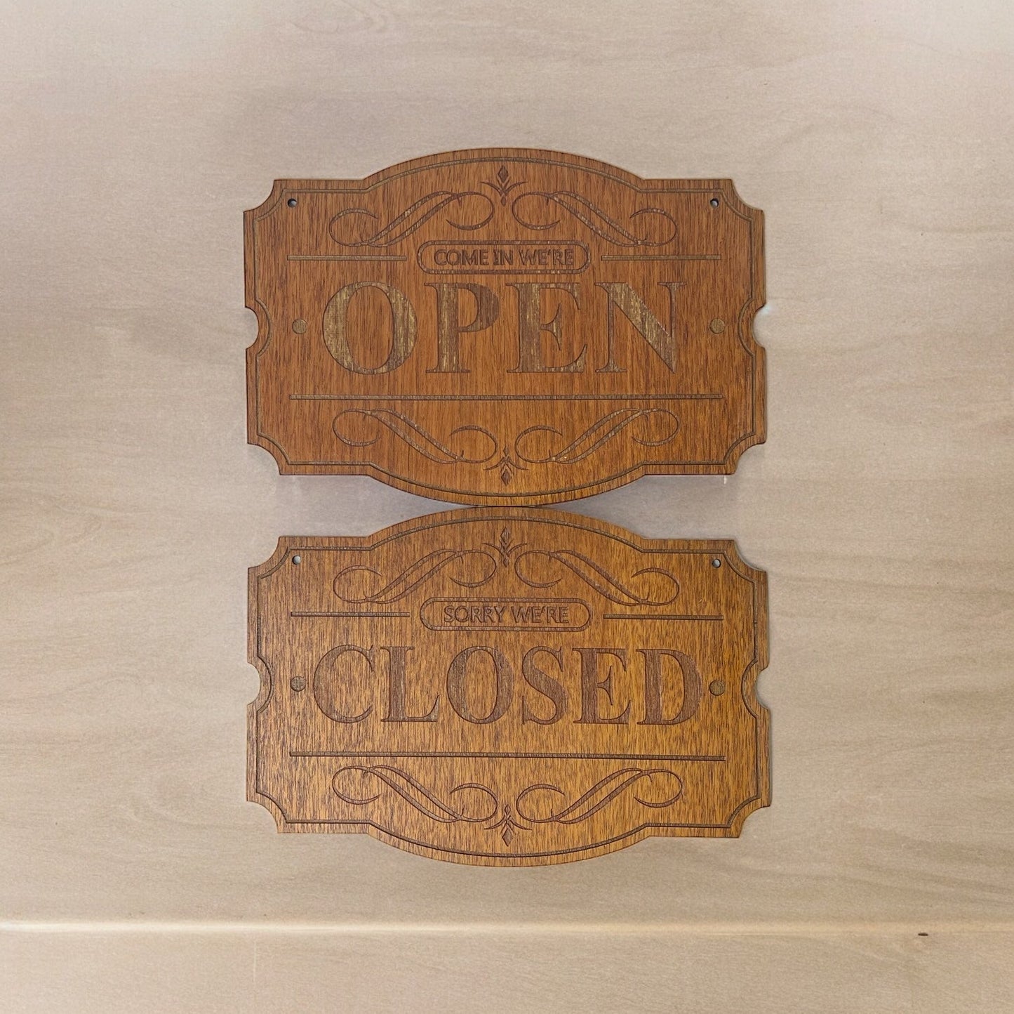 Engraved Walnut Open/Closed Signs - Separated - Casual