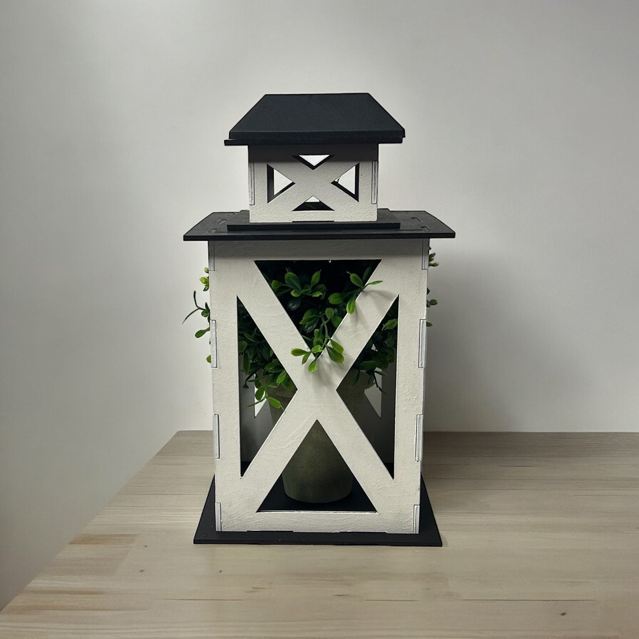 Black and White - Standard - Solar Powered Lantern - Cozy Porch Laser Cut Wooden Lantern