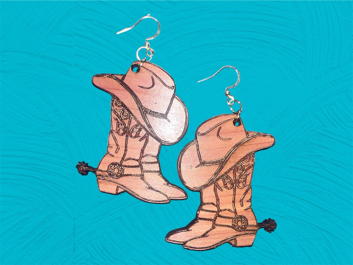 Western Cowboy Boots w/ Hat - Cedar Earrings w/14k hook