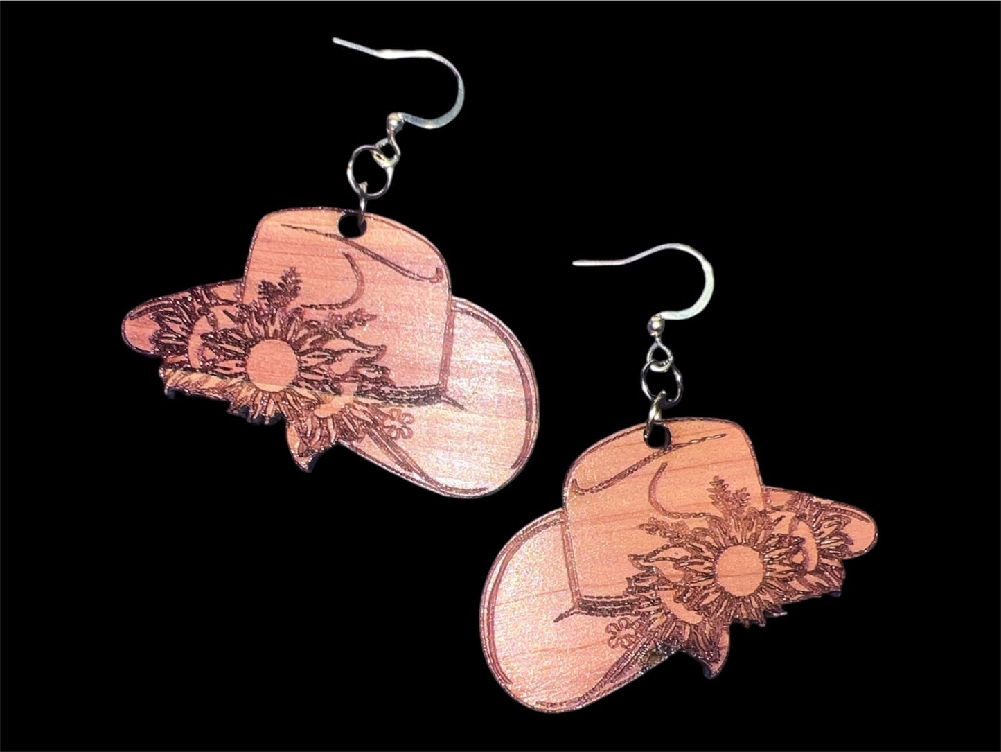 Western Cowboy Hat - Cedar Earrings w/14k hook