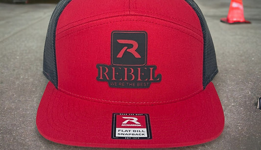 Black and Red Rebel Patch On Red Hat - Richardson 168 Flat Bill