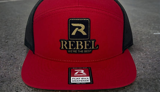 Black and Gold Rebel Patch On Red Hat - Richardson 168 Flat Bill