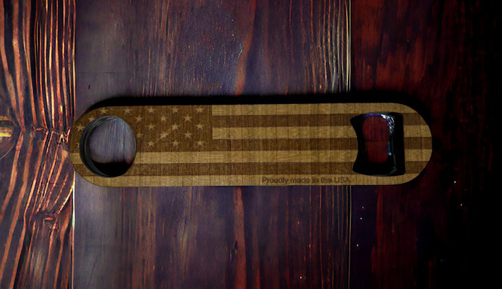 Customizable Handcrafted Wooden Bottle Opener-Laser Engraved and Cut - Lacquer Finish - Made in USA - Natural Hardwood - Long Lasting