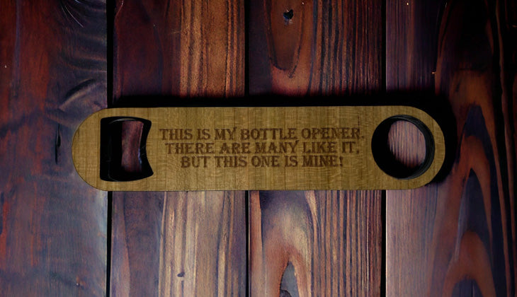 Customizable Handcrafted Wooden Bottle Opener-Laser Engraved and Cut - Lacquer Finish - Made in USA - Natural Hardwood - Long Lasting