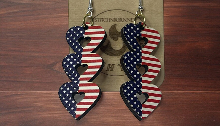 American Flag - Hearts- Earrings