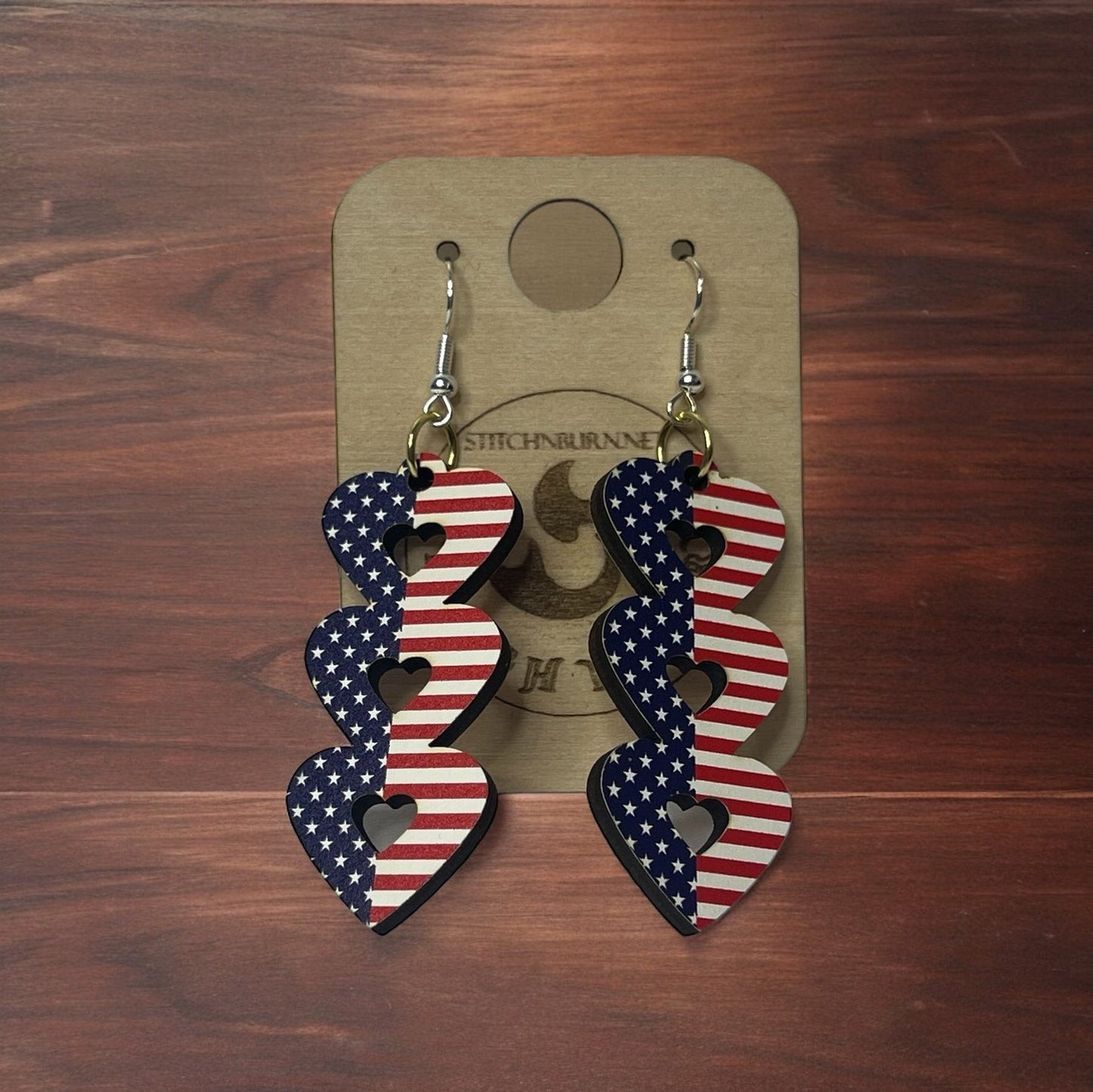 American Flag - Hearts- Earrings