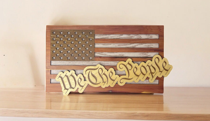 American Flag - We The People - Laser Cut and Lacquered Cedar