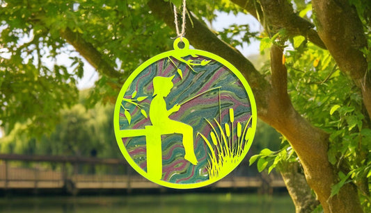 Little Boy Fishing - Laser Cut Wooden Suncatchers with Transparent Acrylic