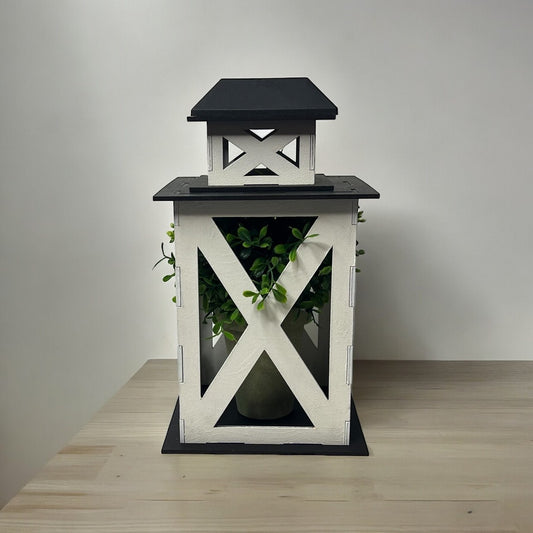 Black and White - Standard - Solar Powered Lantern  - Cozy Porch Laser Cut Wooden Lantern