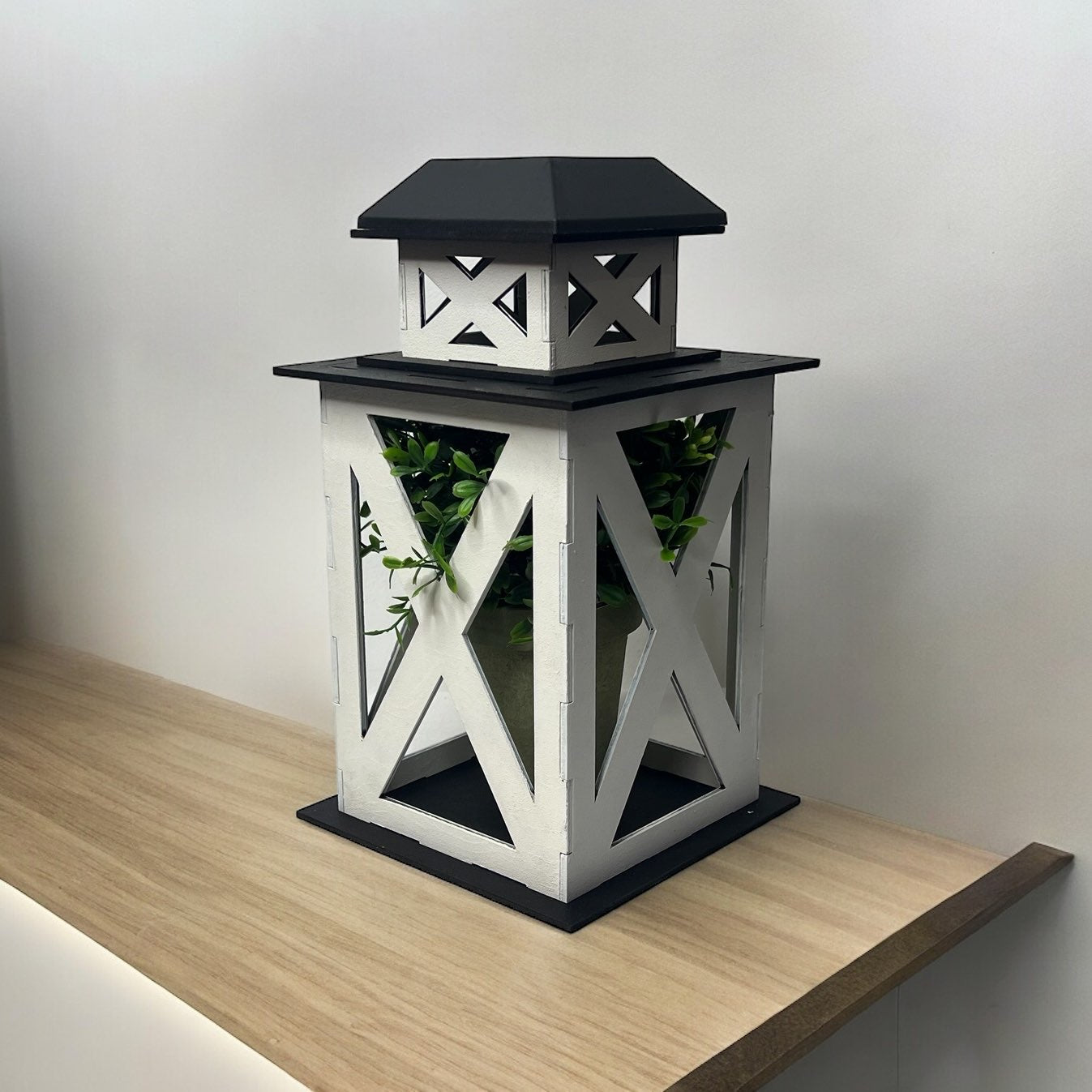 Black and White - Standard - Solar Powered Lantern  - Cozy Porch Laser Cut Wooden Lantern