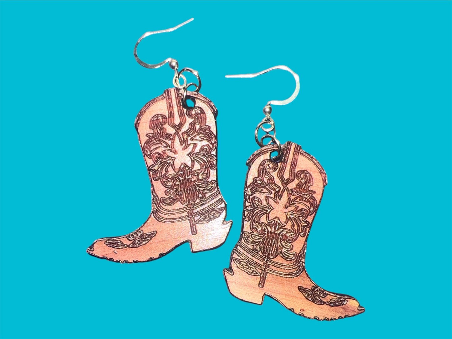 Western Cowboy - Cedar Earrings w/14k hook - Boots2