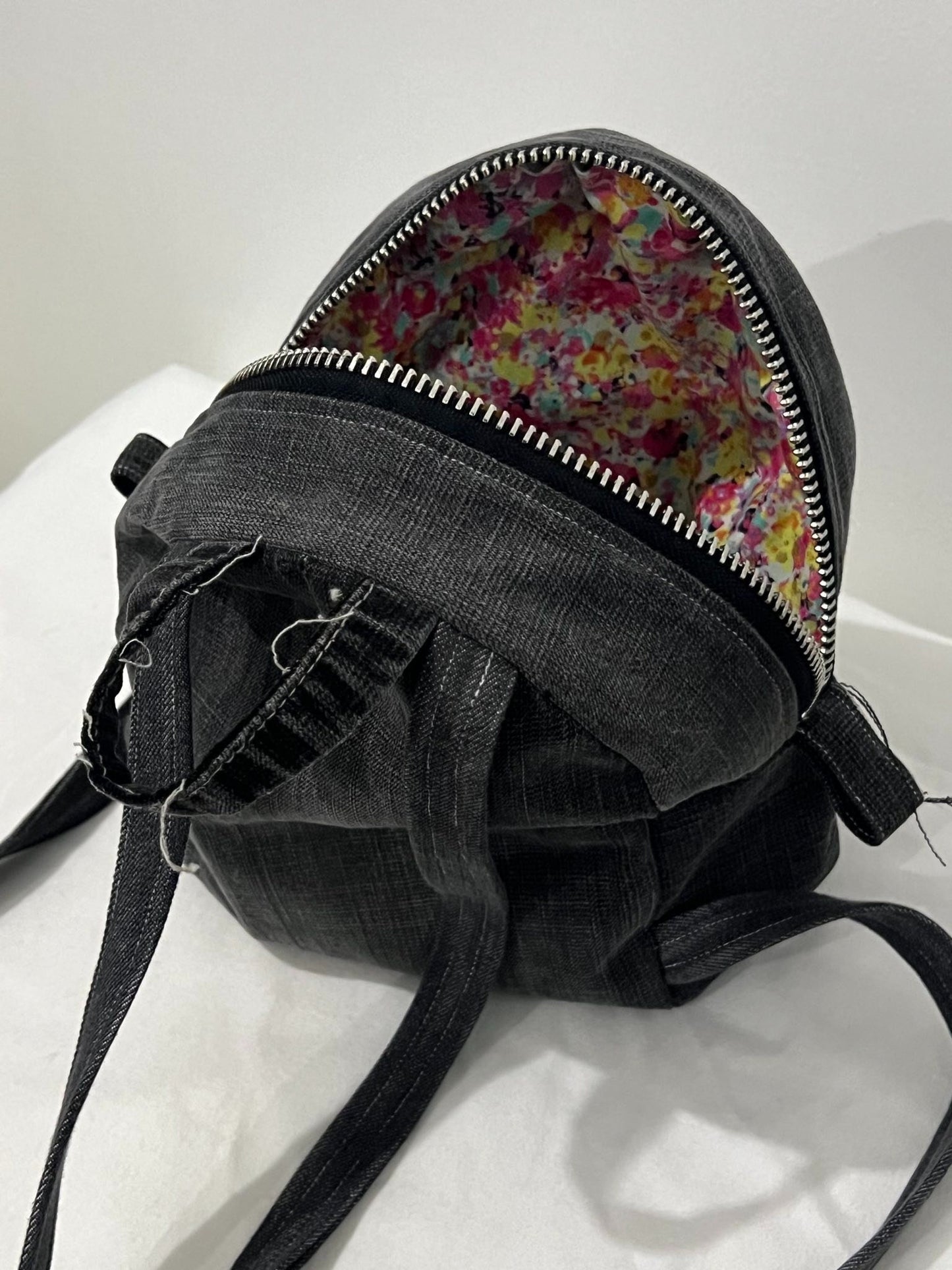 Mini Back Pack Purse - Upcycled - Denim - Jean - Zippered