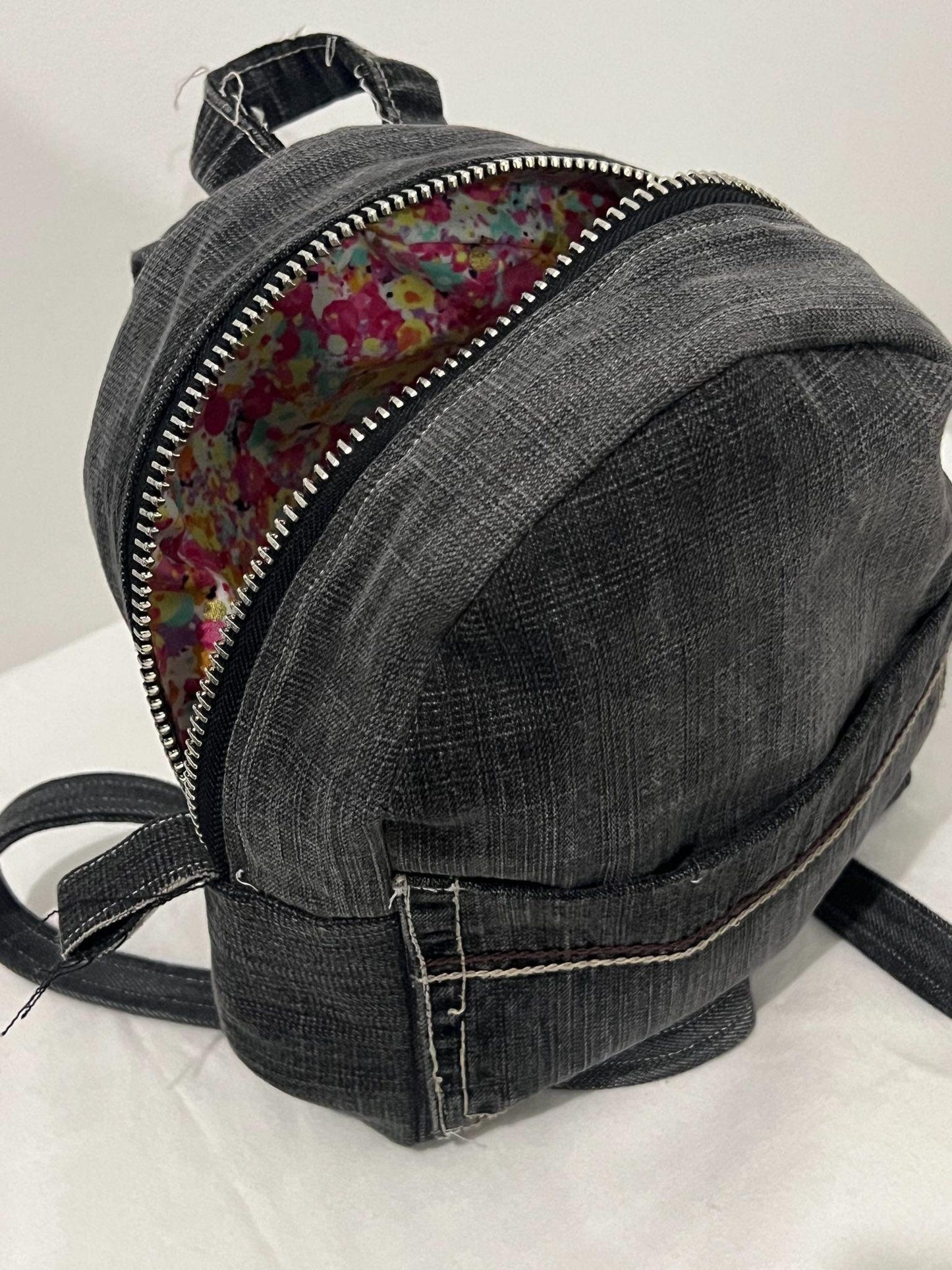 Mini Back Pack Purse - Upcycled - Denim - Jean - Zippered