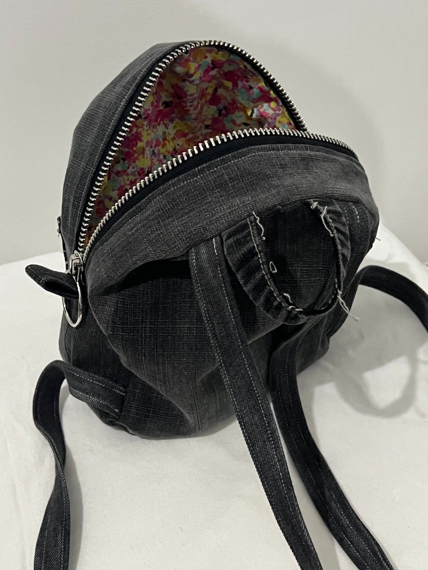 Mini Back Pack Purse - Upcycled - Denim - Jean - Zippered