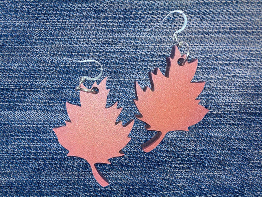 Fall/Autumn - Wood Earrings w/14k hook - Painted - Brown/Red Leaf