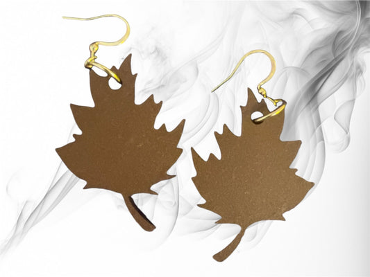 Fall/Autumn - Wood Earrings w/14k hook - Brown Leaf - Painted