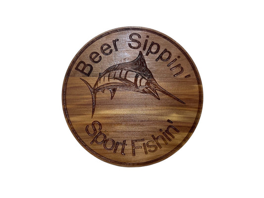 Beer Sippin' Sport Fishing - 4" Coaster with Cork Bottom